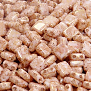 40pcs Czech Two Hole Pressed Glass Tile Beads 6mm Opaque Chalk White Red Marble Terracotta