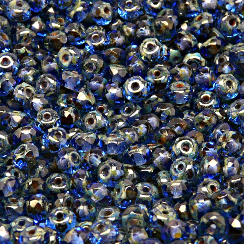 50pcs Czech Fire Polished Faceted Glass Rondelle Beads 5x3mm Sapphire Travertin