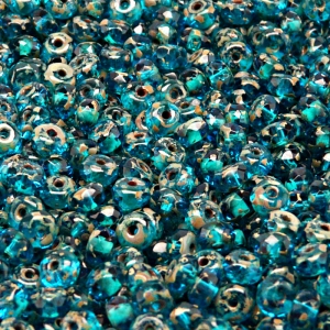50pcs Czech Fire Polished Faceted Glass Rondelle Beads 5x3mm Aquamarine Travertin