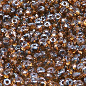 50pcs Czech Fire Polished Faceted Glass Rondelle Beads 5x3mm Rosaline Travertin