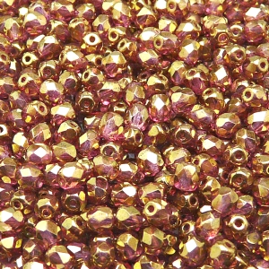 100pcs Czech Fire Polished Faceted Glass Beads Round 4mm Crystal Violet Gold Luster
