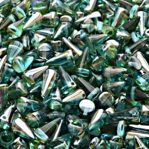 50pcs Czech Pressed Glass Spike Beads 5x8mm Light Aquamarine Celsian