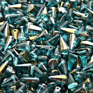 50pcs Czech Pressed Glass Spike Beads 5x8mm Light Aquamarine Valentinit