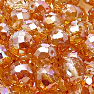 8pcs Czech Fire Polished Faceted Glass Beads Round 12mm Crystal Orange Rainbow