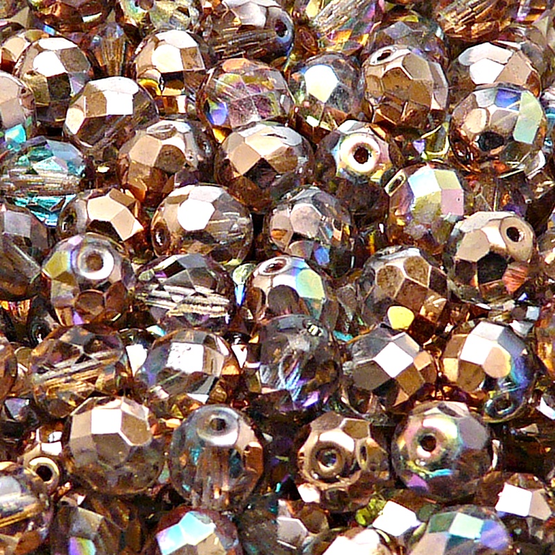25pcs Czech Fire Polished Faceted Glass Beads Round 8mm Crystal Copper Rainbow