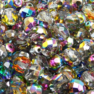 25pcs Czech Fire Polished Faceted Glass Beads Round 8mm Crystal Crystal Vitrail
