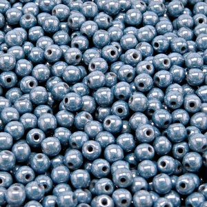 100pcs Czech Pressed Glass Round Beads 4mm Opaque Blue Ceramic Look