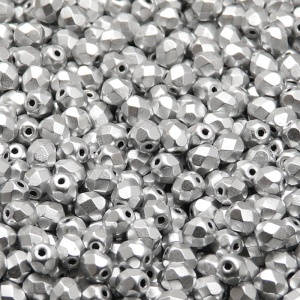 100pcs Czech Fire Polished Faceted Glass Beads Round 4mm Crystal Bronze Silver (Aluminium) Matte