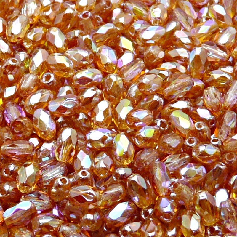 50pcs Czech Fire Polished Faceted Glass Olive Beads 6x4mm Crystal Orange Rainbow