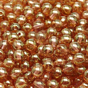 50pcs Czech Pressed Glass Round Beads 6mm Crystal Red Luster
