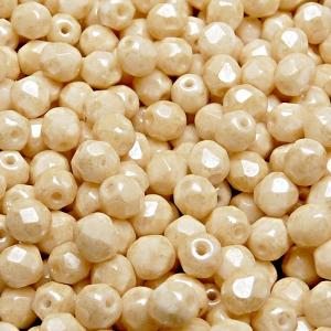 50pcs Czech Fire Polished Faceted Glass Beads Round 6mm Opaque Beige Ceramic Look