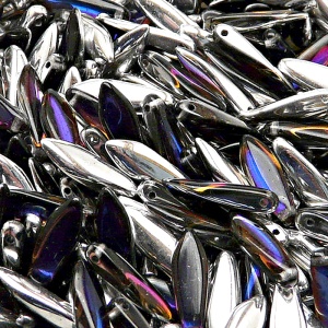 30pcs Czech Pressed Glass Dagger Beads 5x16mm Crystal Heliotrope