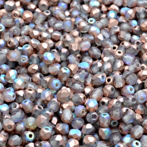 100pcs Czech Fire Polished Faceted Glass Beads Round 3mm Crystal Copper Rainbow Matte