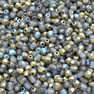 100pcs Czech Fire Polished Faceted Glass Beads Round 3mm Crystal Golden Rainbow Matte