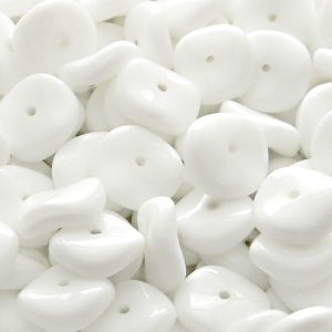 10pcs Czech Pressed Glass Flat Ripple Round Beads 12mm Opaque Chalk White