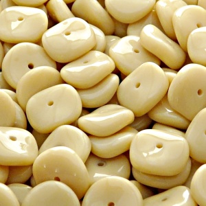 10pcs Czech Pressed Glass Flat Ripple Round Beads 12mm Opaque Beige