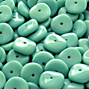 10pcs Czech Pressed Glass Flat Ripple Round Beads 12mm Opaque Turquoise Green