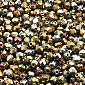 100pcs Czech Fire Polished Faceted Glass Beads Round 4mm Jet Brown Iris