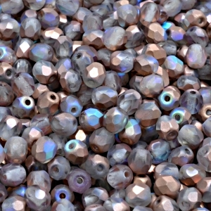 100pcs Czech Fire Polished Faceted Glass Beads Round 4mm Crystal Copper Rainbow Matte