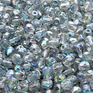 100pcs Czech Fire Polished Faceted Glass Beads Round 4mm Crystal Blue Rainbow