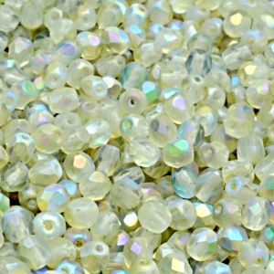 100pcs Czech Fire Polished Faceted Glass Beads Round 4mm Crystal Green Rainbow Matte