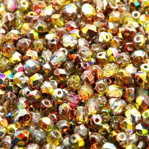 100pcs Czech Fire Polished Faceted Glass Beads Round 4mm Crystal Yellow Brown Magic