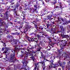 50pcs Czech Fire Polished Faceted Glass Beads Round 6mm Crystal Red Violet Two Tone Color Luster Coating