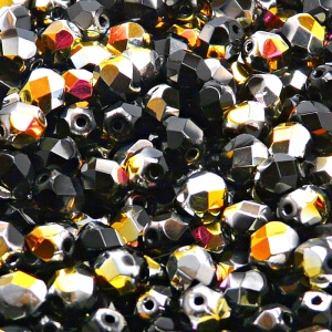 50pcs Czech Fire Polished Faceted Glass Beads Round 6mm Jet Marea