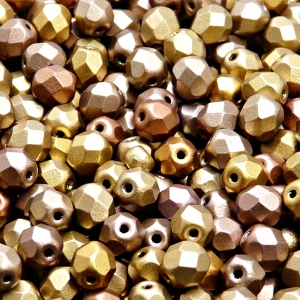 50pcs Czech Fire Polished Faceted Glass Beads Round 6mm Crystal Bronze Golden Rainbow Matte
