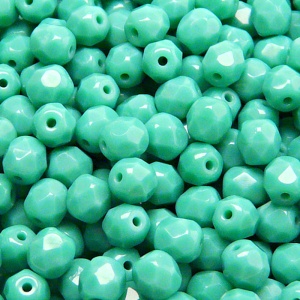 50pcs Czech Fire Polished Faceted Glass Beads Round 6mm Opaque Turquoise Green