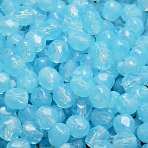 50pcs Czech Fire Polished Faceted Glass Beads Round 6mm Aqua Opal