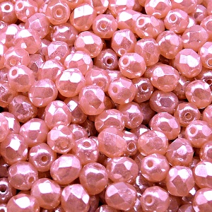 50pcs Czech Fire Polished Faceted Glass Beads Round 6mm Pink Opal White Luster
