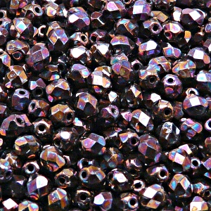 80pcs Czech Fire Polished Faceted Glass Beads Round 5mm Jet Vega Iris Luster