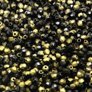 100pcs Czech Fire Polished Faceted Glass Beads Round 3mm Jet Golden Rutil