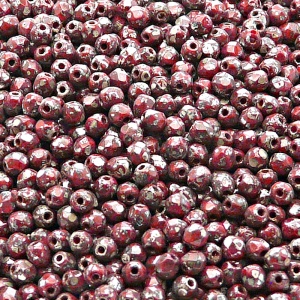 100pcs Czech Fire Polished Faceted Glass Beads Round 3mm Opaque Red Coral Picasso