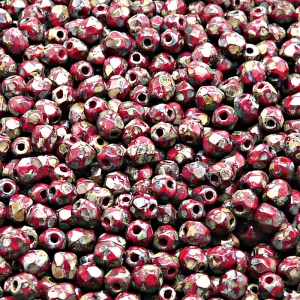 100pcs Czech Fire Polished Faceted Glass Beads Round 4mm Opaque Red Coral Travertin