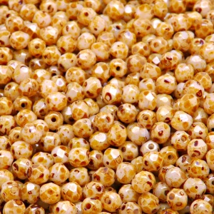 100pcs Czech Fire Polished Faceted Glass Beads Round 4mm Pink Opal Travertine Travertin