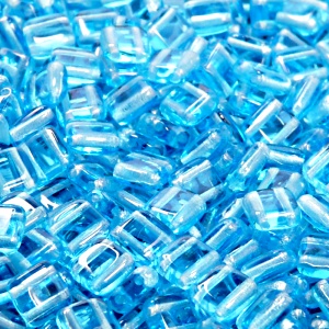 40pcs Czech Two Hole Pressed Glass Tile Beads 6mm Light Aquamarine