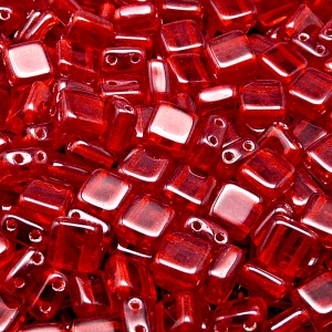 40pcs Czech Two Hole Pressed Glass Tile Beads 6mm Ruby