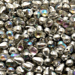 50pcs Czech Pressed Glass Teardrop Beads 4x6mm Crystal Silver Rainbow