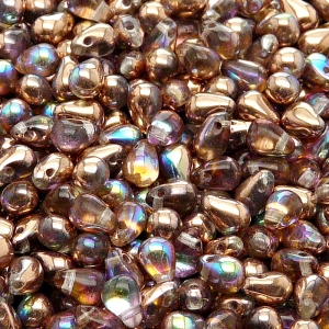 50pcs Czech Pressed Glass Teardrop Beads 4x6mm Crystal Copper Rainbow