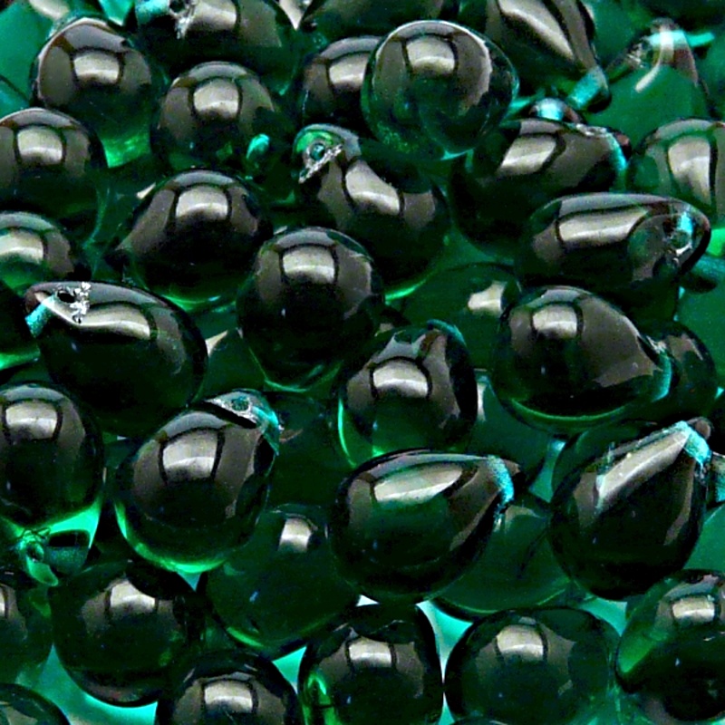 10pcs Czech Pressed Glass Teardrop Beads 10x14mm Emerald