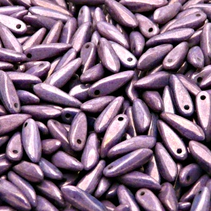 50pcs Czech Pressed Glass Dagger Beads 3x11mm Opaque Mix Amethyst Gold Ceramic Look