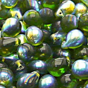 10pcs Czech Pressed Glass Teardrop Beads 10x14mm Olivine AB