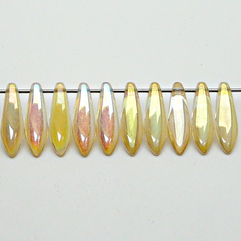 30pcs Czech Pressed Glass Dagger Beads 5x16mm Crystal Yellow Rainbow