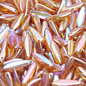 30pcs Czech Pressed Glass Dagger Beads 5x16mm Crystal Orange Rainbow