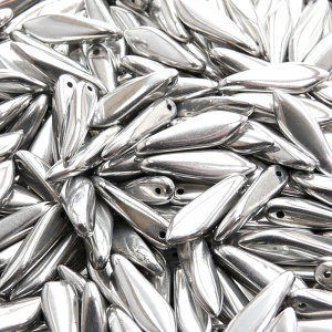30pcs Czech Pressed Glass Dagger Beads 5x16mm Crystal Full Labrador (Aluminium)