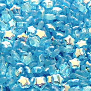 40pcs Czech Pressed Glass Star Beads 6mm Light Aquamarine AB