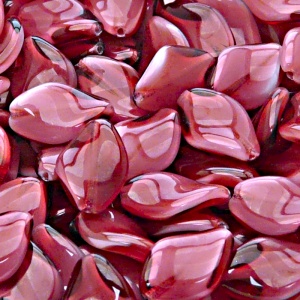10pcs Czech Pressed Glass Ripple Twisted Flat Oval Beads 19x13mm Ruby White Moonlight (06708)