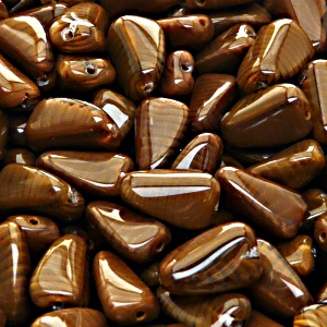 10pcs Czech Pressed Glass Rectangular Beveled Beads 14x9mm Dark Brown Striped Moonlight (16616)